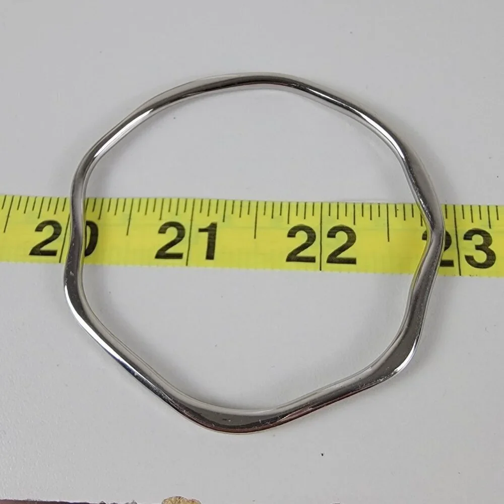 Silver Plated Bangle Bracelets 8 Inch Asymmetric Stackable Set Of 3